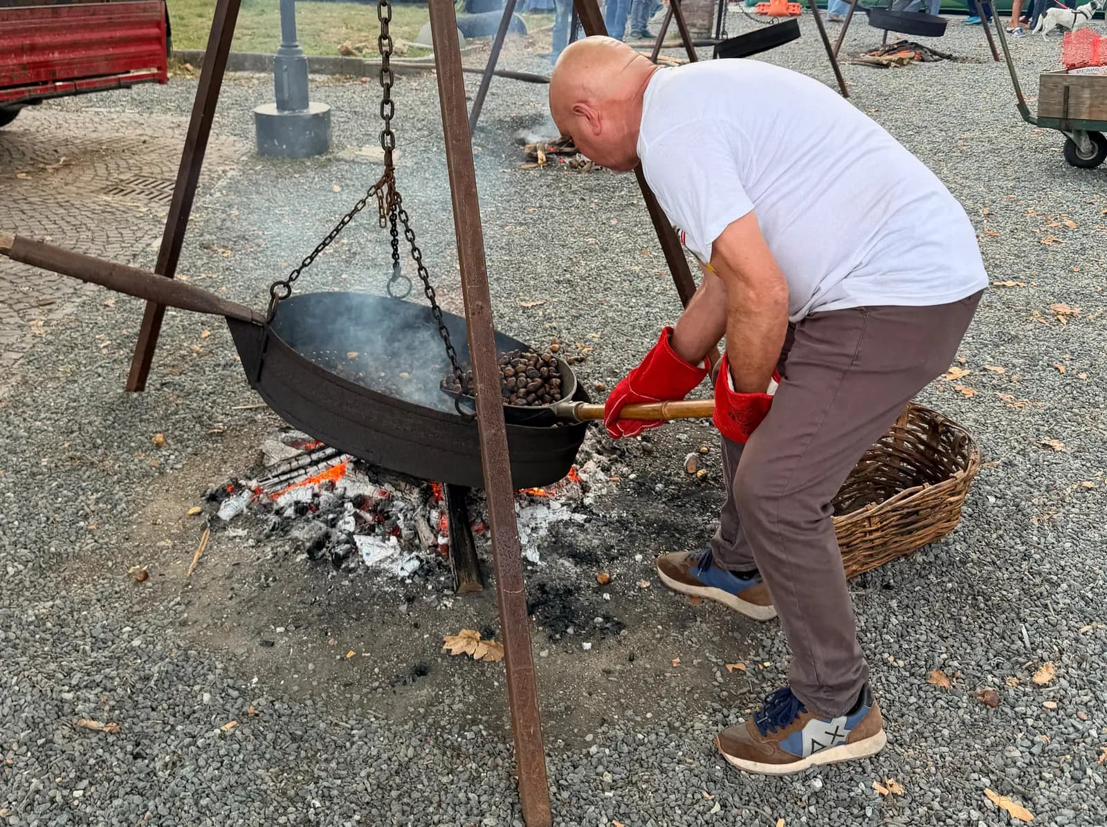 Roasting chestnuts at a village sagra